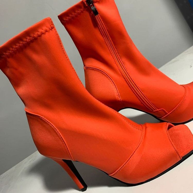 Stilettklack Peep Toe Sida Dragkedja Westernstövlar