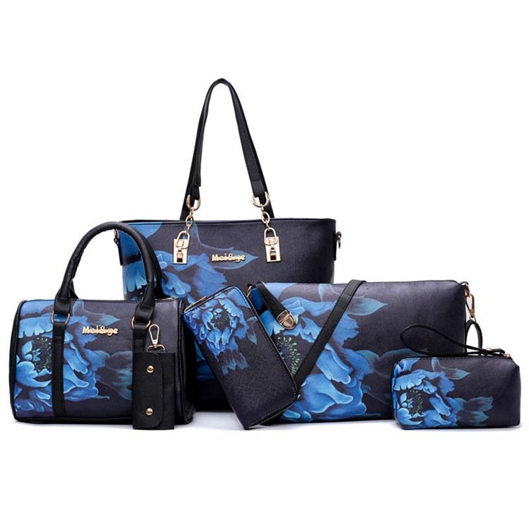 Blommig Pu Print Bag Set