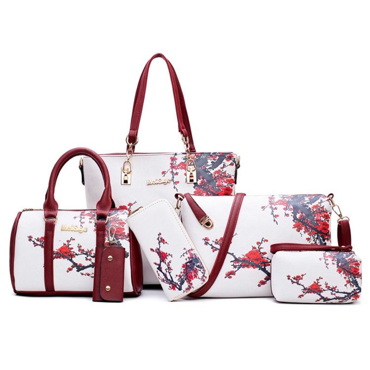 Blommig Pu Print Bag Set
