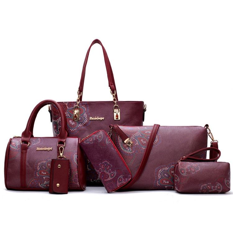 Blommig Pu Print Bag Set
