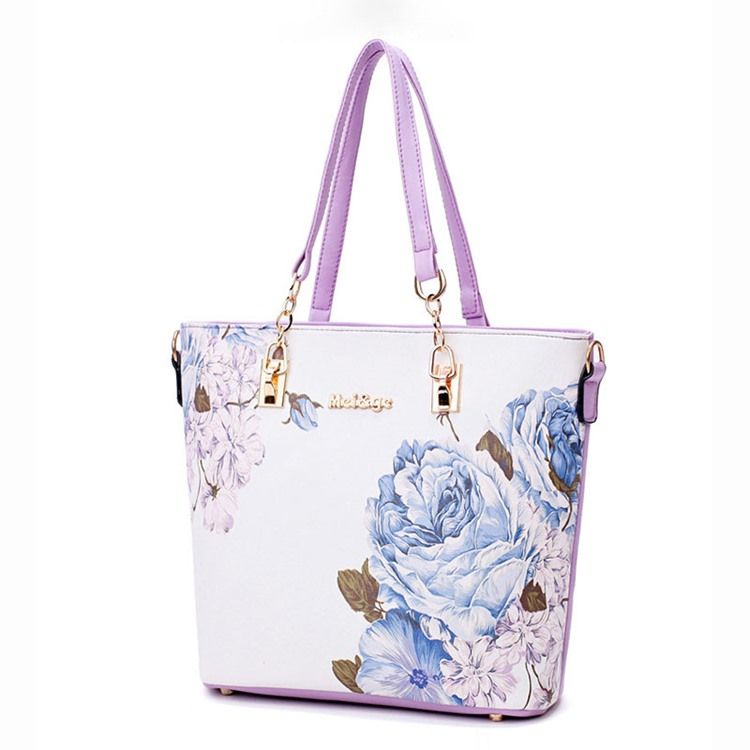Blommig Pu Print Bag Set