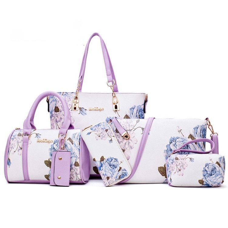 Blommig Pu Print Bag Set