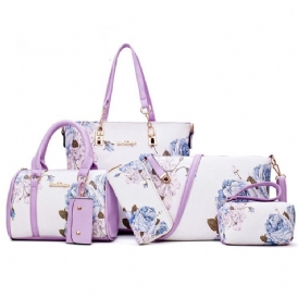 Blommig Pu Print Bag Set