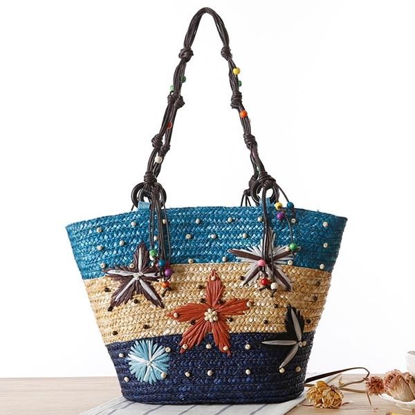 Bohemian Starfish Broderi Halm Handväska