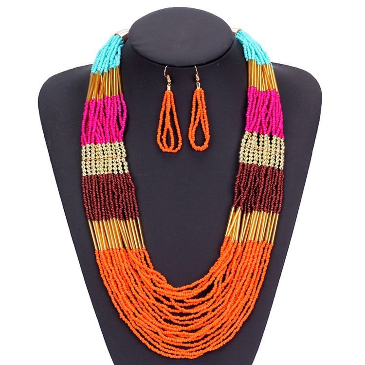 Color Block Long Drop Smyckesset