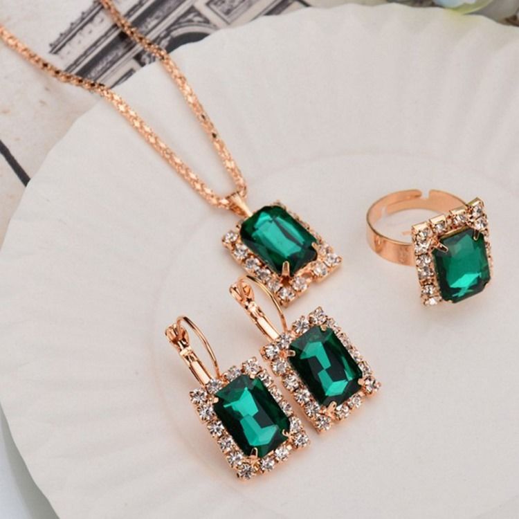 Diamante Örhängen Halsband Bröllop Smycken Set