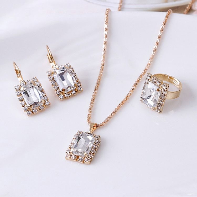 Diamante Örhängen Halsband Bröllop Smycken Set