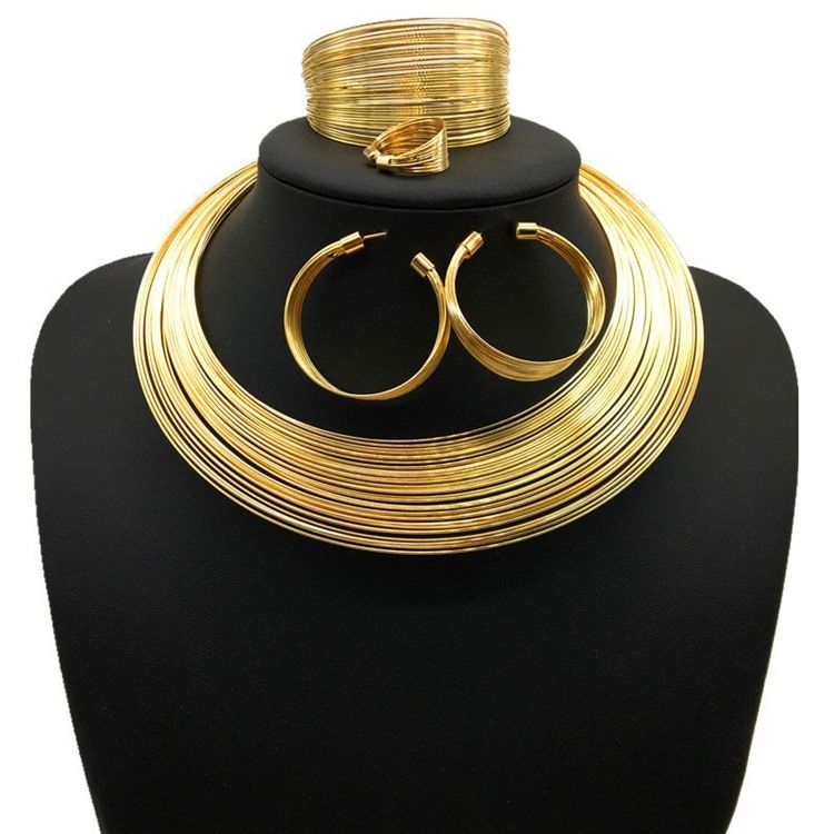 Hoop Nigeria Stil Gyllene Smyckesset