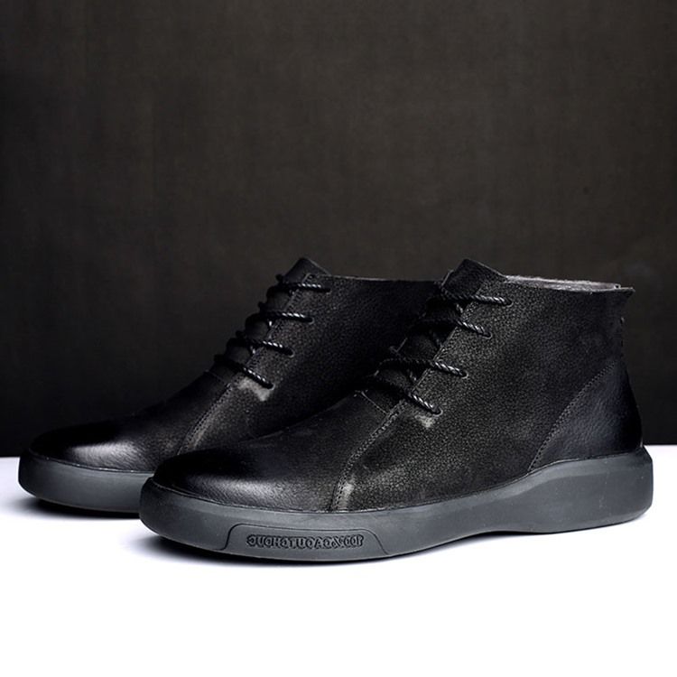 Lace-Up Fram Rund Toe Patchwork Pu Herrstövlar