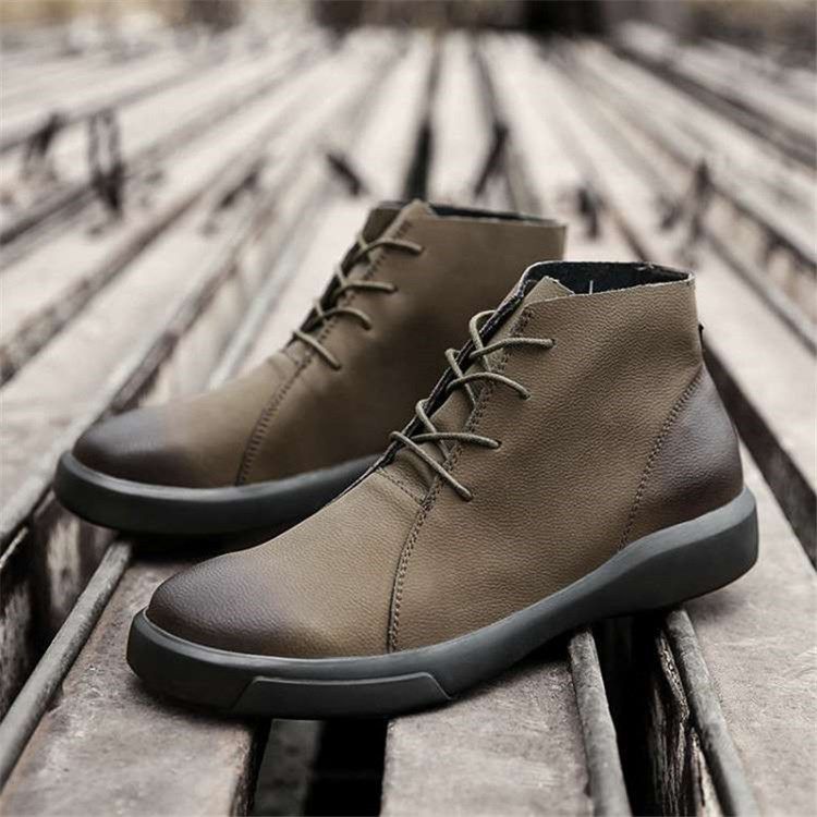 Lace-Up Fram Rund Toe Patchwork Pu Herrstövlar