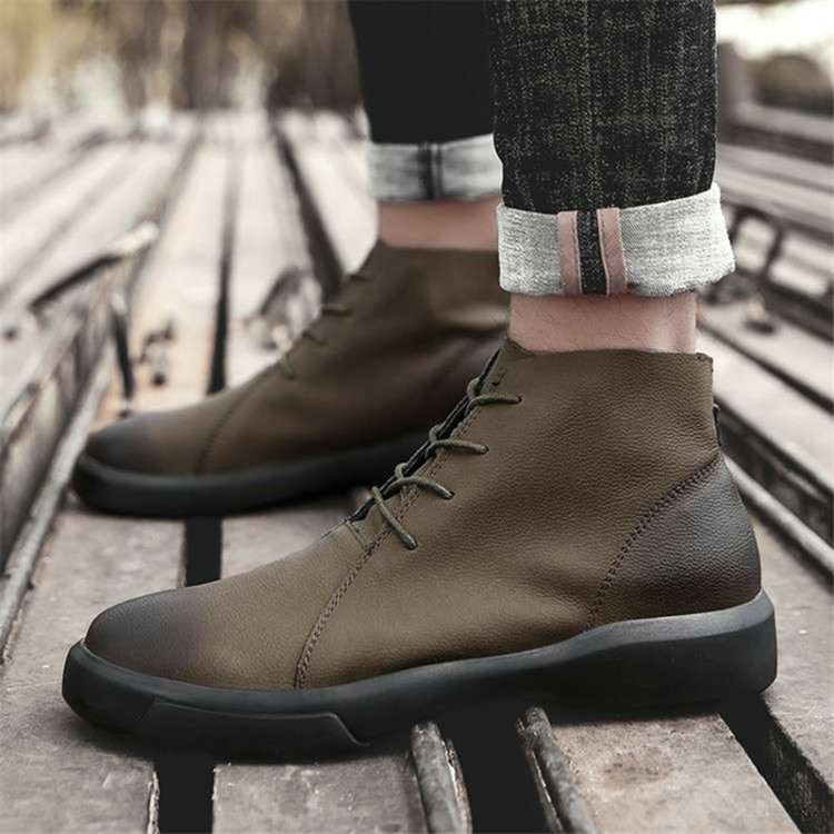 Lace-Up Fram Rund Toe Patchwork Pu Herrstövlar