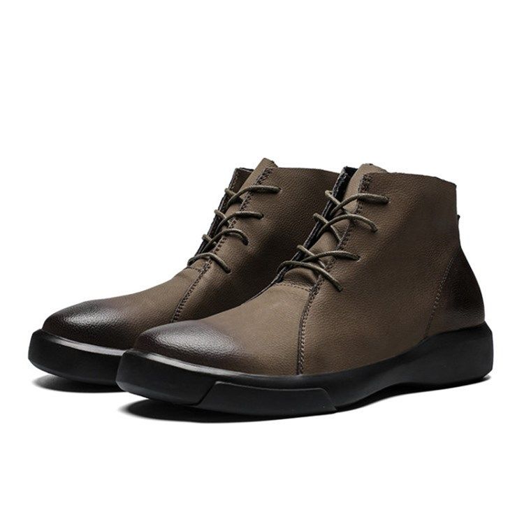 Lace-Up Fram Rund Toe Patchwork Pu Herrstövlar