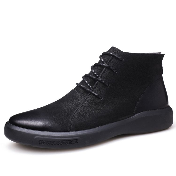 Lace-Up Fram Rund Toe Patchwork Pu Herrstövlar