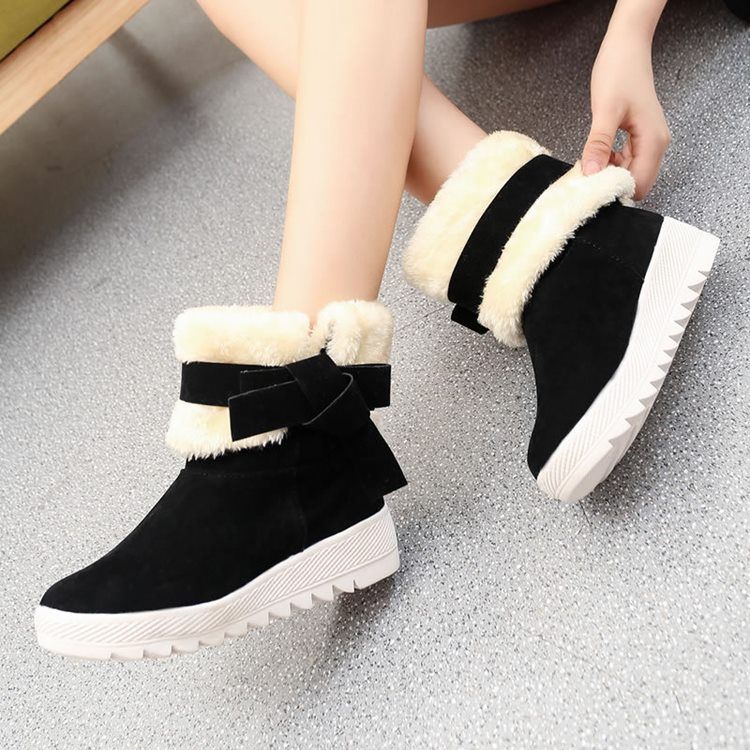 Bowknot Plain Hidden Elevator Heel Damsnöskor