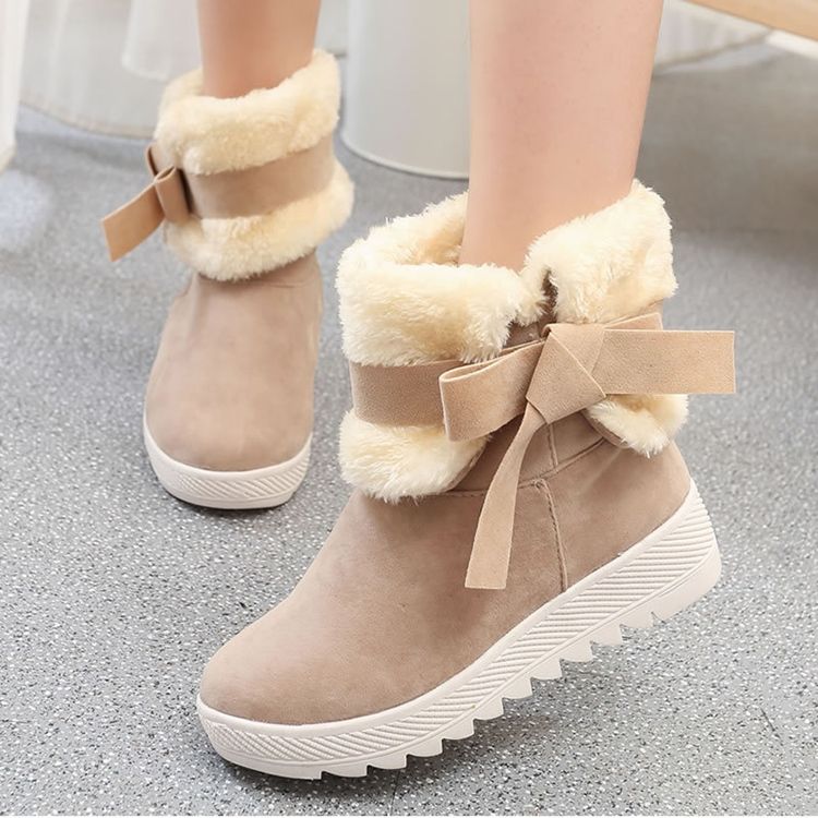 Bowknot Plain Hidden Elevator Heel Damsnöskor