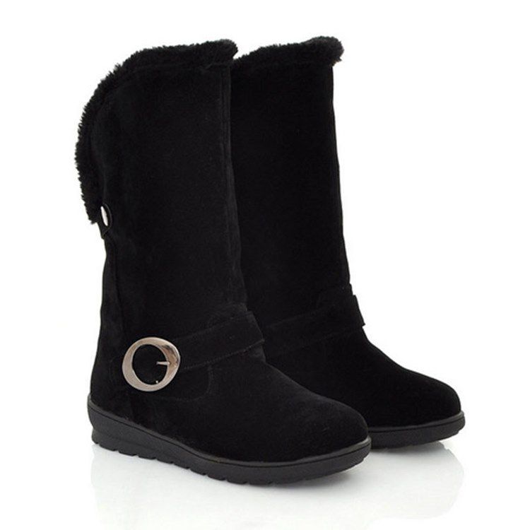 Fuskpäls Slip-On Vanligt Rund Tå Snöstövlar För Kvinnor