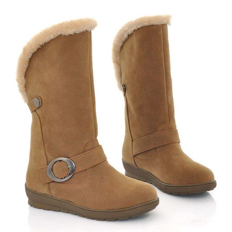 Fuskpäls Slip-On Vanligt Rund Tå Snöstövlar För Kvinnor