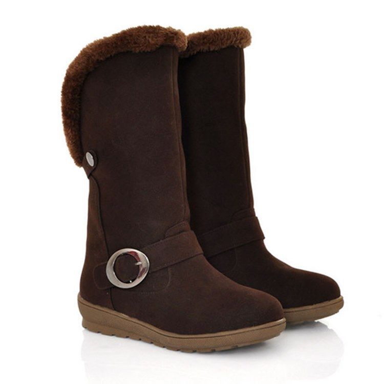 Fuskpäls Slip-On Vanligt Rund Tå Snöstövlar För Kvinnor