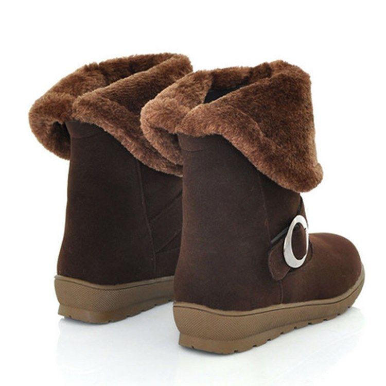Fuskpäls Slip-On Vanligt Rund Tå Snöstövlar För Kvinnor