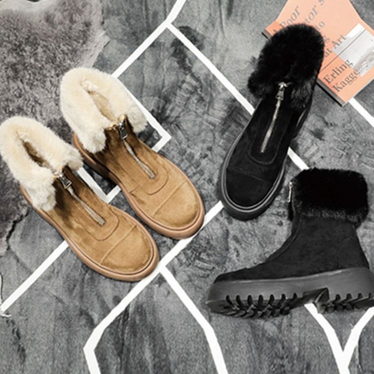 Pu Front Dragkedja Rund Toe Damsnöskor