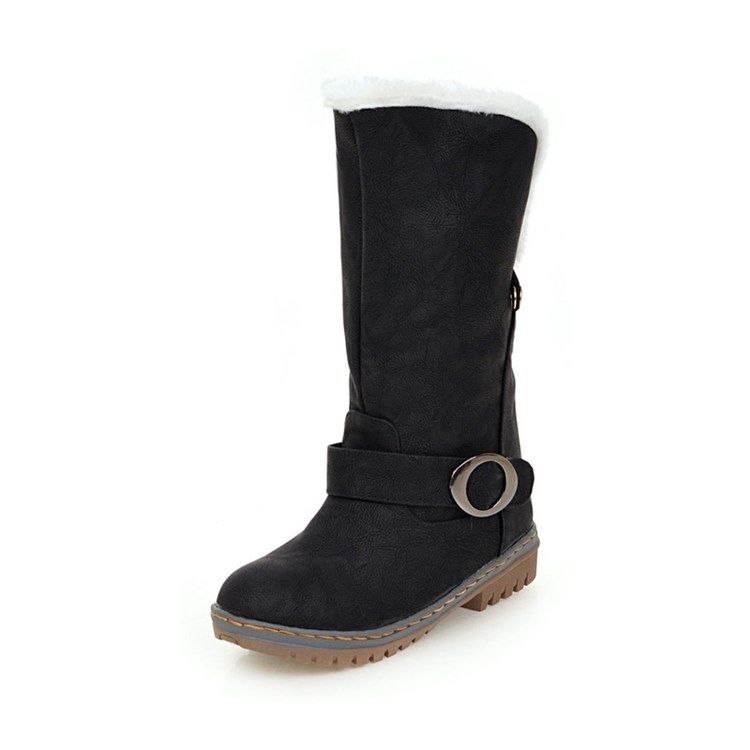 Slip-On Round Toe Color Block Platform Damstövlar