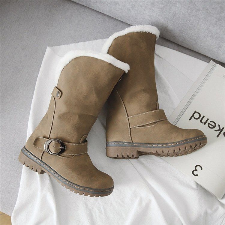 Slip-On Round Toe Color Block Platform Damstövlar