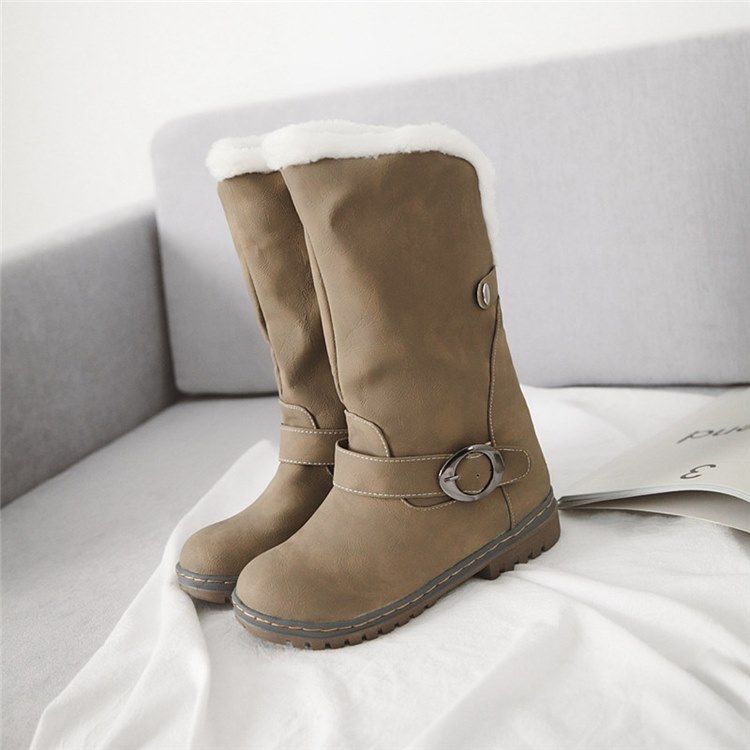 Slip-On Round Toe Color Block Platform Damstövlar