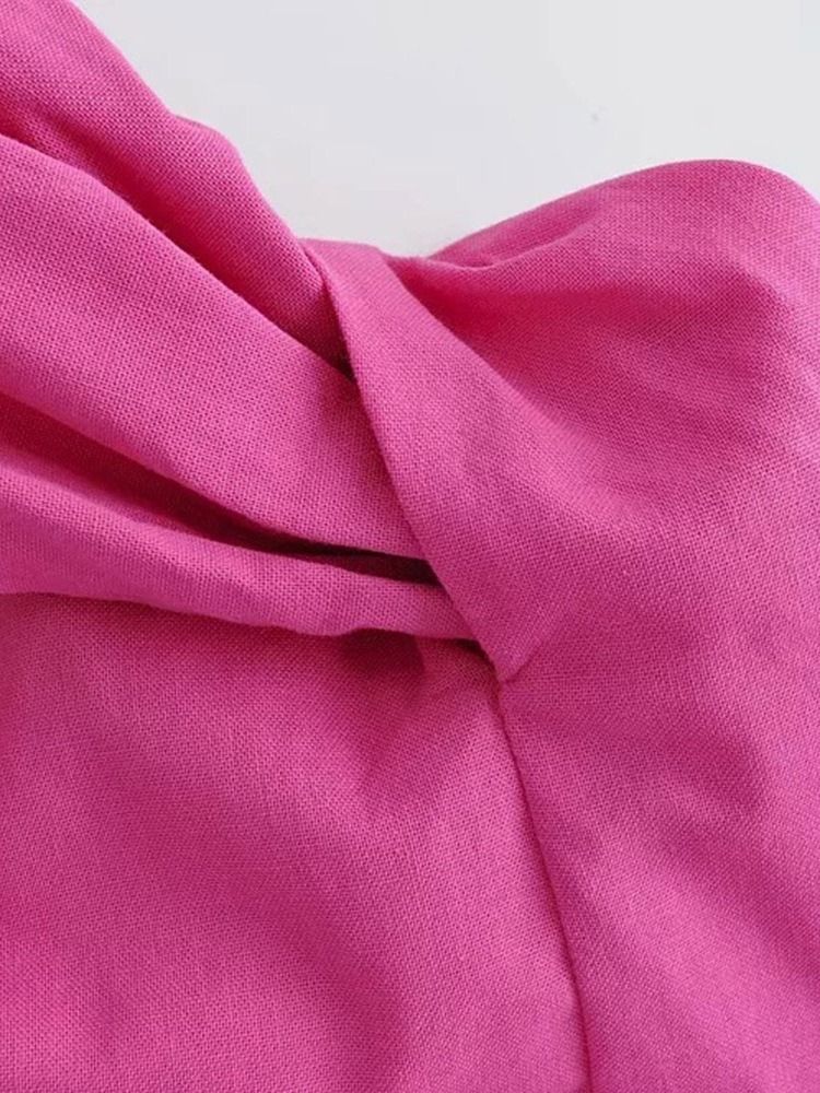 Cotton Blends Sommar Zipper Standard Linne För Kvinnor