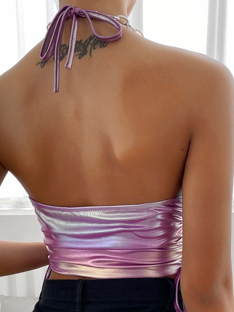 Halter Polyester Kort Linne Med Snörning För Kvinnor