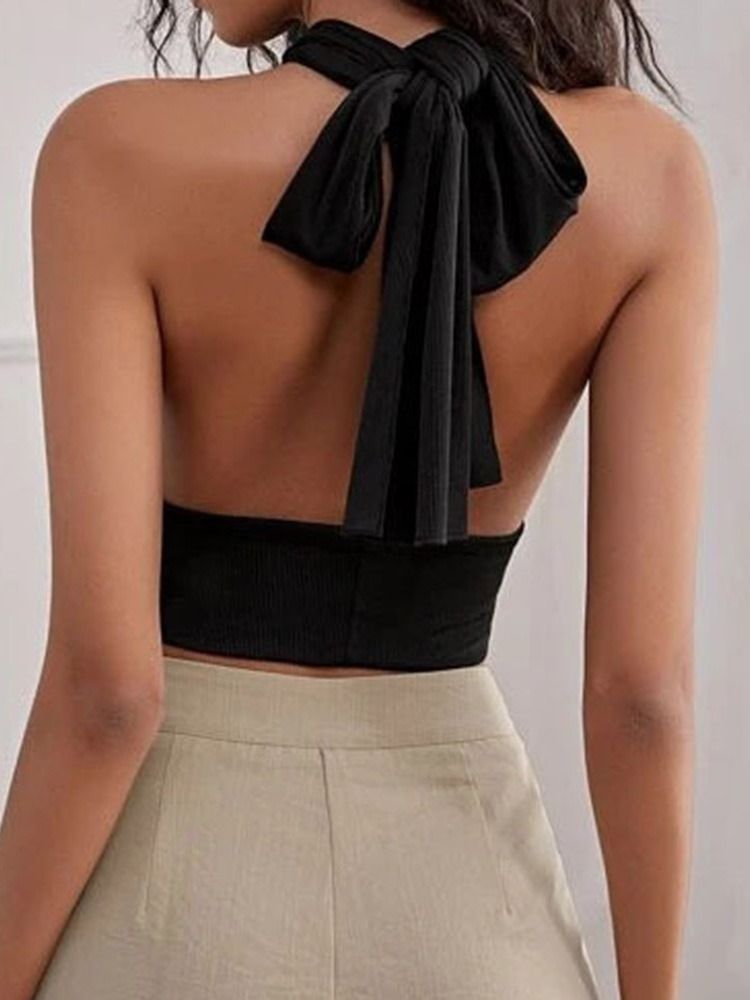 Halter Sommar Lace-Up Kort Linne För Kvinnor
