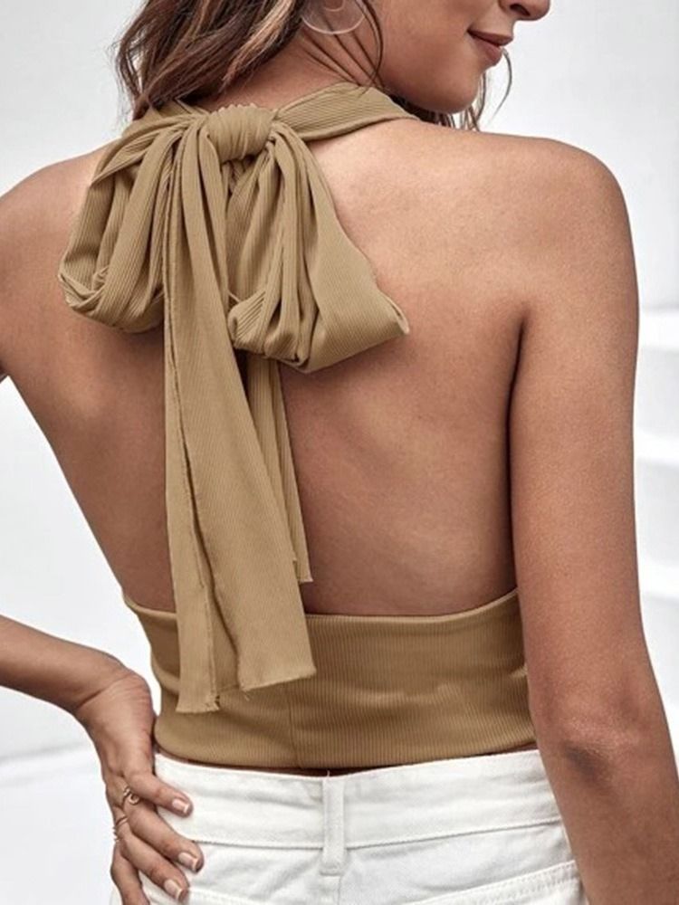 Halter Sommar Lace-Up Kort Linne För Kvinnor