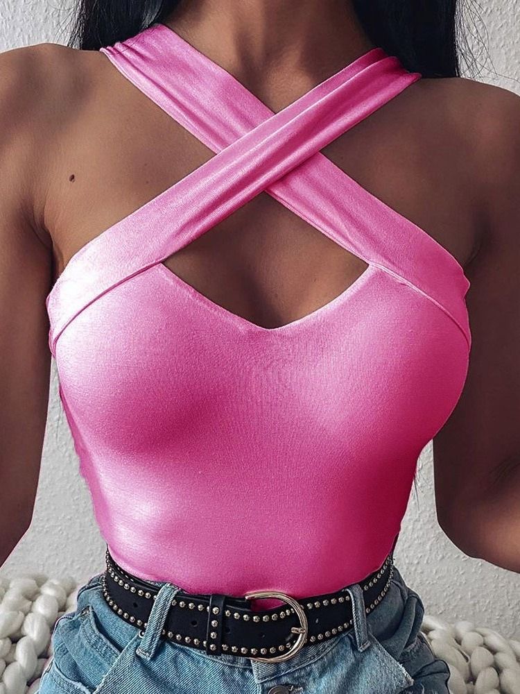 Hollow Halter Polyester Standard Linne För Kvinnor