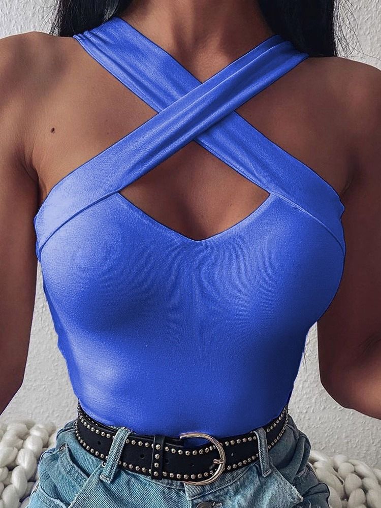 Hollow Halter Polyester Standard Linne För Kvinnor