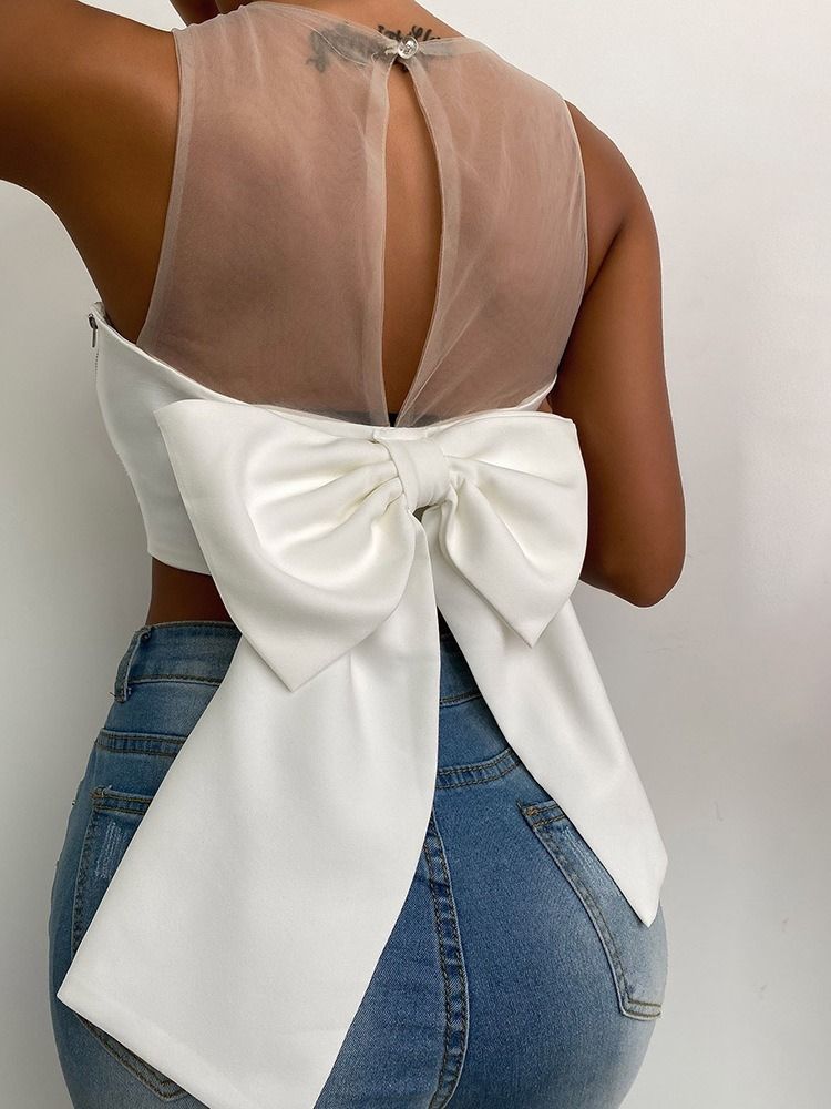 Kort Linne I Polyester Bowknot För Kvinnor