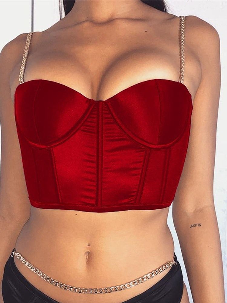 Sommar Chain Spaghetti Straps Kort Linne För Kvinnor