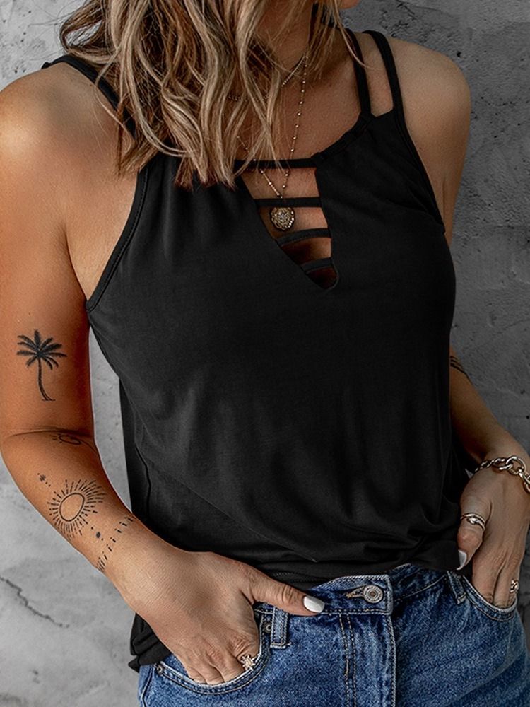 Spaghetti Straps Hollow Sommar Standard Linne