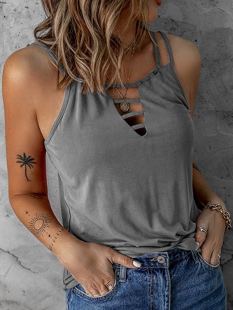 Spaghetti Straps Hollow Sommar Standard Linne
