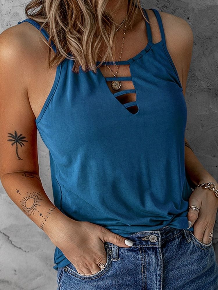 Spaghetti Straps Hollow Sommar Standard Linne