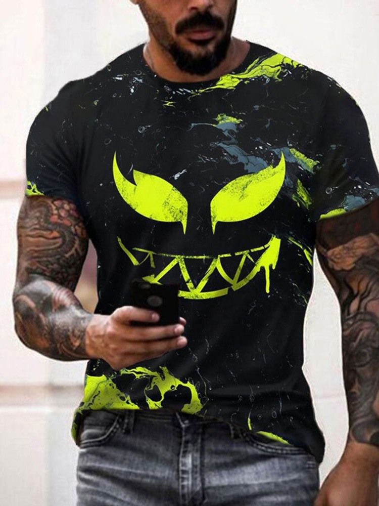 3D-Utskrift Casual Rundhalsad Tröja Kortärmad Herrt-Shirt