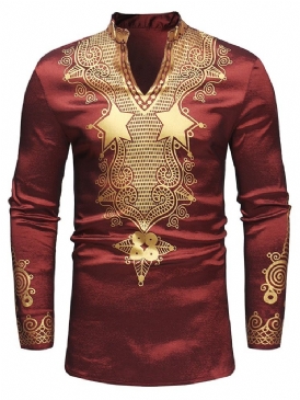 Afrikansk Mode Dashiki Gyllene Tryck För Män Casual T-Shirts