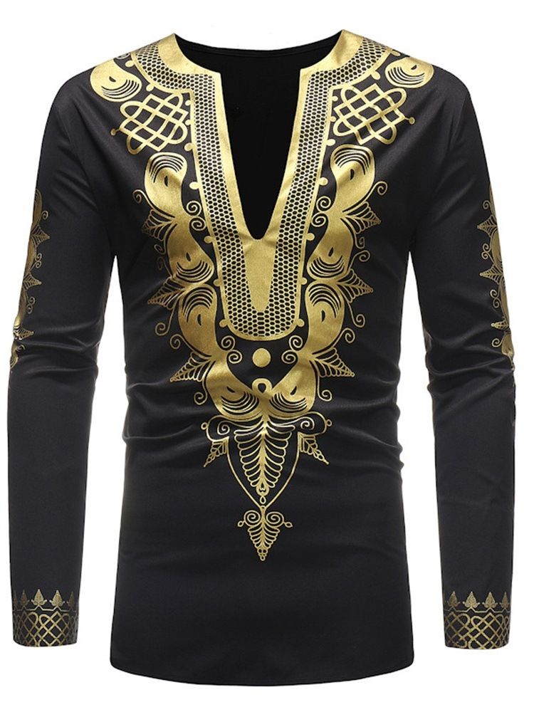 Afrikansk Mode Dashiki Print Mäns Djupa V-Ringade Casual T-Shirts