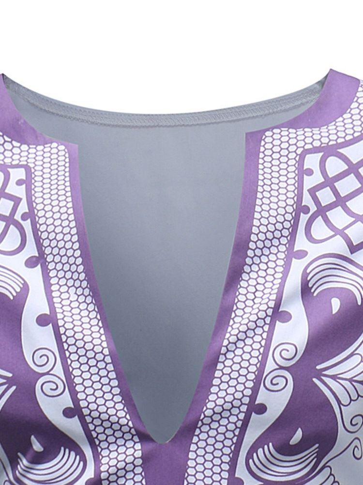 Afrikansk Mode Dashiki Print Mäns Djupa V-Ringade Casual T-Shirts