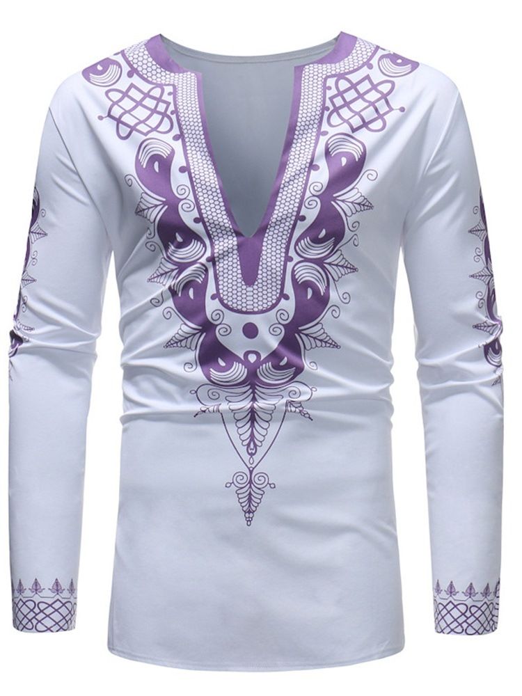 Afrikansk Mode Dashiki Print Mäns Djupa V-Ringade Casual T-Shirts