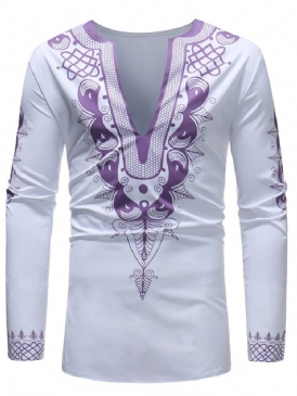 Afrikansk Mode Dashiki Print Mäns Djupa V-Ringade Casual T-Shirts
