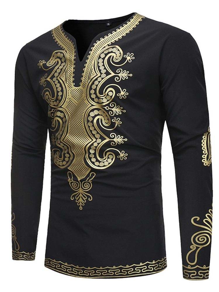 Afrikanskt Mode Dashiki Print Slim Fit T-Shirt För Män