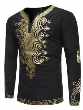 Afrikanskt Mode Dashiki Print Slim Fit T-Shirt För Män