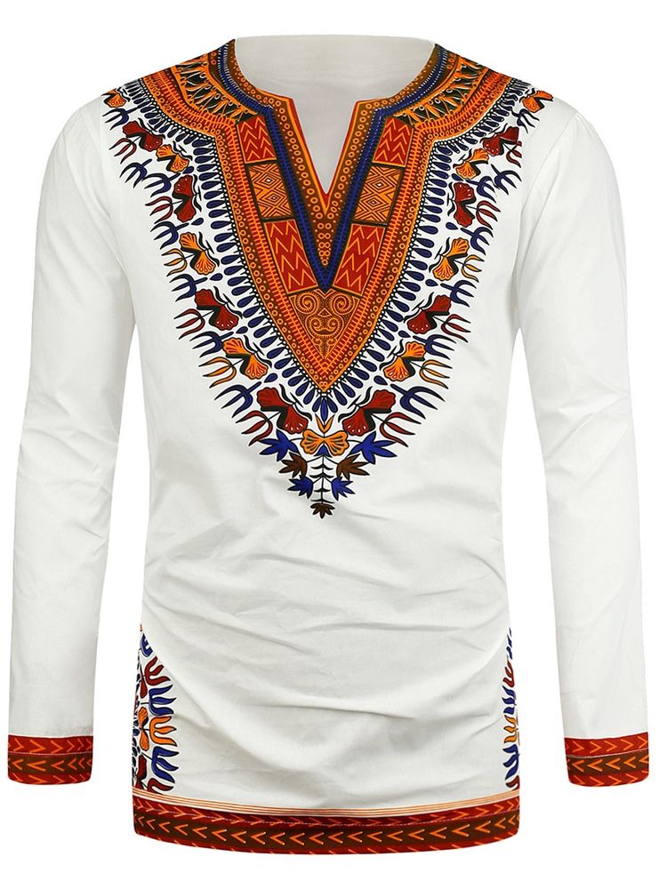 Afrikanskt Mode Dashiki Print V-Ringad Lös T-Shirt För Män