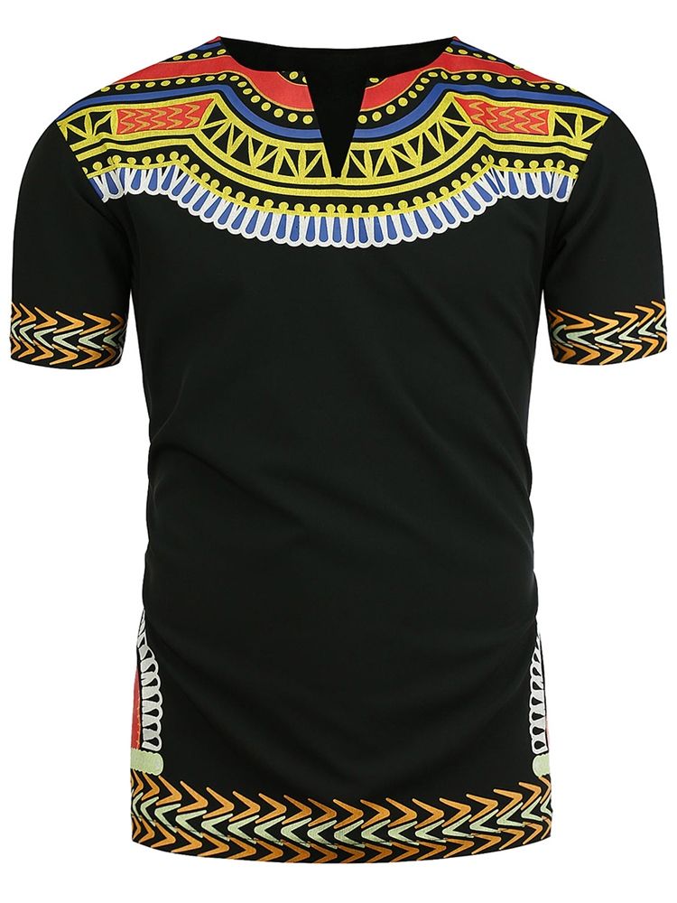 Afrikanskt Mode Dashiki Print V-Ringad Lös T-Shirt För Män