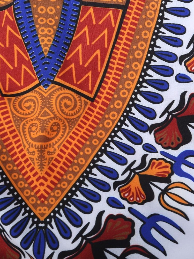 Afrikanskt Mode Dashiki Print V-Ringad Lös T-Shirt För Män