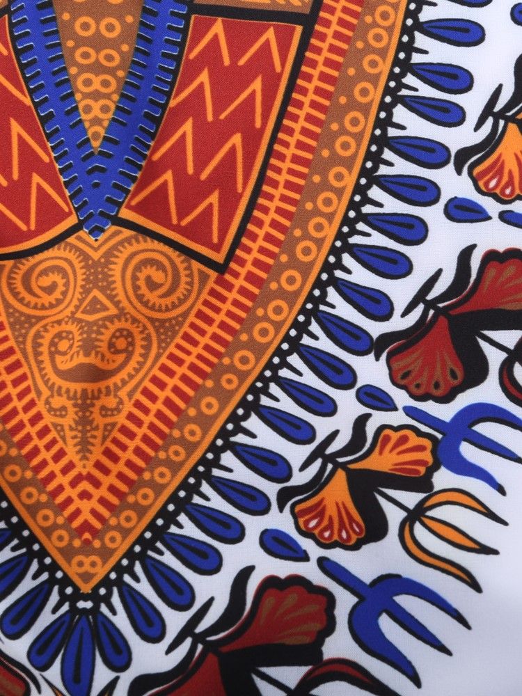 Afrikanskt Mode Dashiki Print V-Ringad Lös T-Shirt För Män